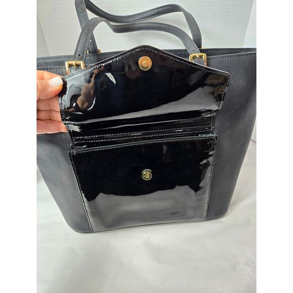 Michael Kors Black Jet Set Purse Large Patent Leather Pocket Minimalist Tote - Picture 10 of 11